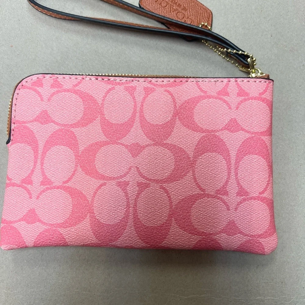 Coach Corner Zip Wristlet in Signature Canvas with Stripe (box included)